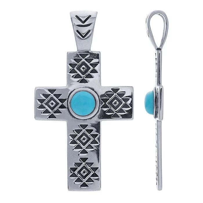 Sterling Silver Turquoise-Set Cross Pendant