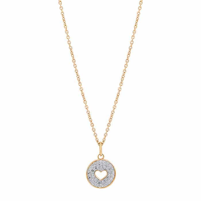 10K Yellow Gold Diamond-Set Heart Circle Necklace