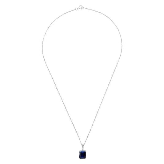 Sterling Silver Lab-Grown Sapphire- & Diamond-Set Necklace