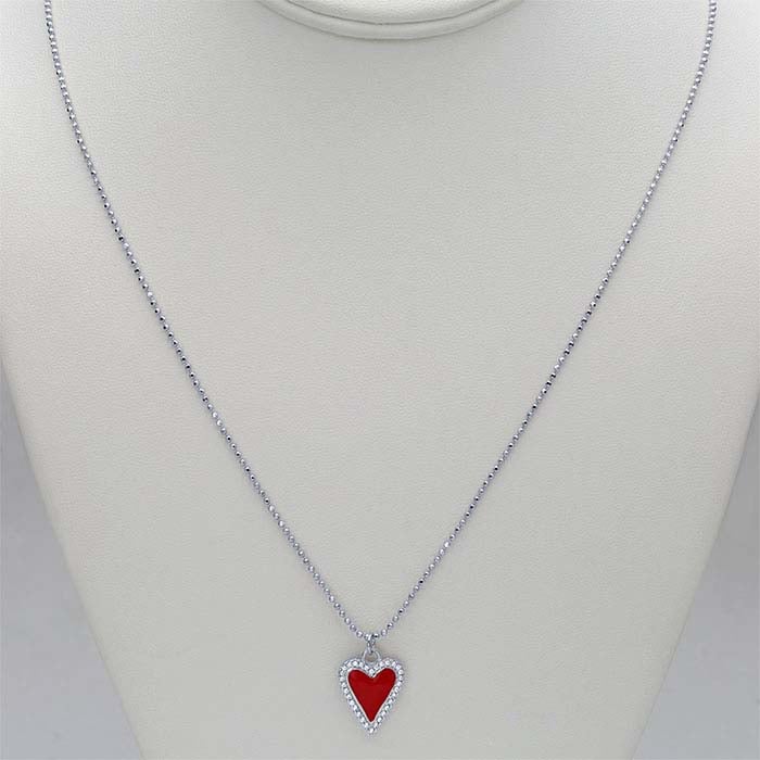 Sterling Silver Red Heart Necklace
