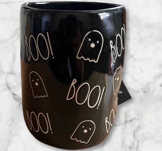 Rae Dunn Halloween Mug "BOO!" with Ghosts 2024