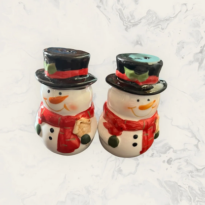 Black Top Hat Snowmen Salt & Pepper Shakers