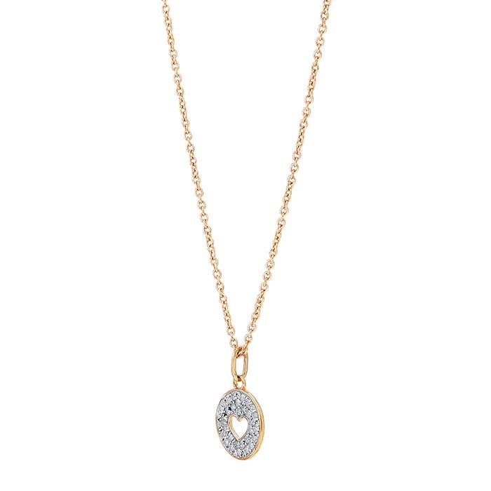 10K Yellow Gold Diamond-Set Heart Circle Necklace