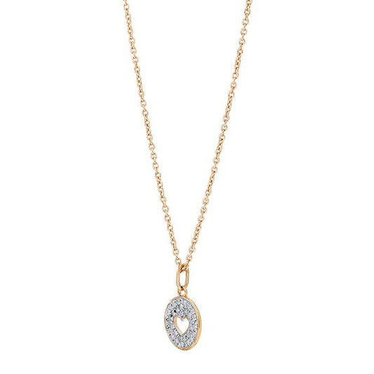 10K Yellow Gold Diamond-Set Heart Circle Necklace
