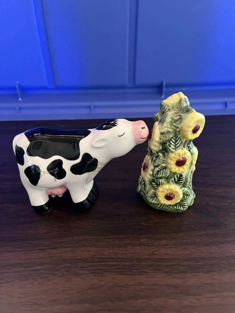 Cow Smelling Flowers Salt & Pepper Shakers