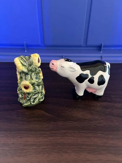 Cow Smelling Flowers Salt & Pepper Shakers