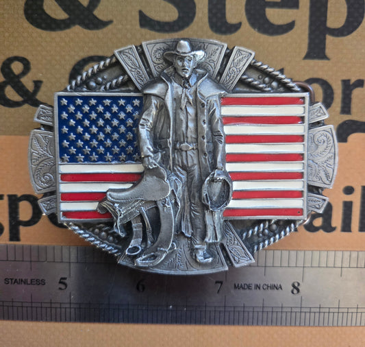 Vintage American Cowboy with Saddle Belt Buckle