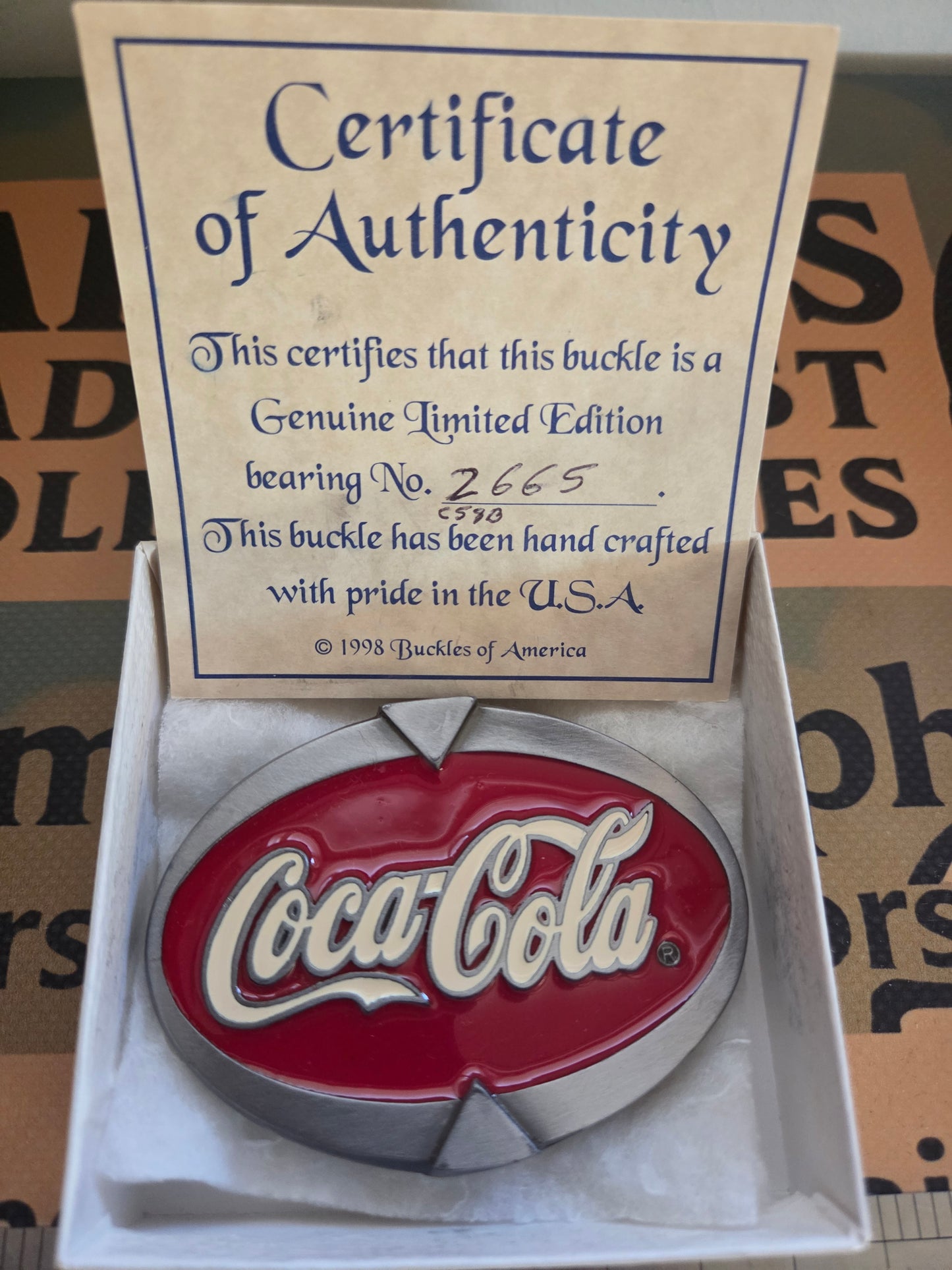 1998 Limited Edition Coca-Cola Belt Buckle with COA - Buckles of America