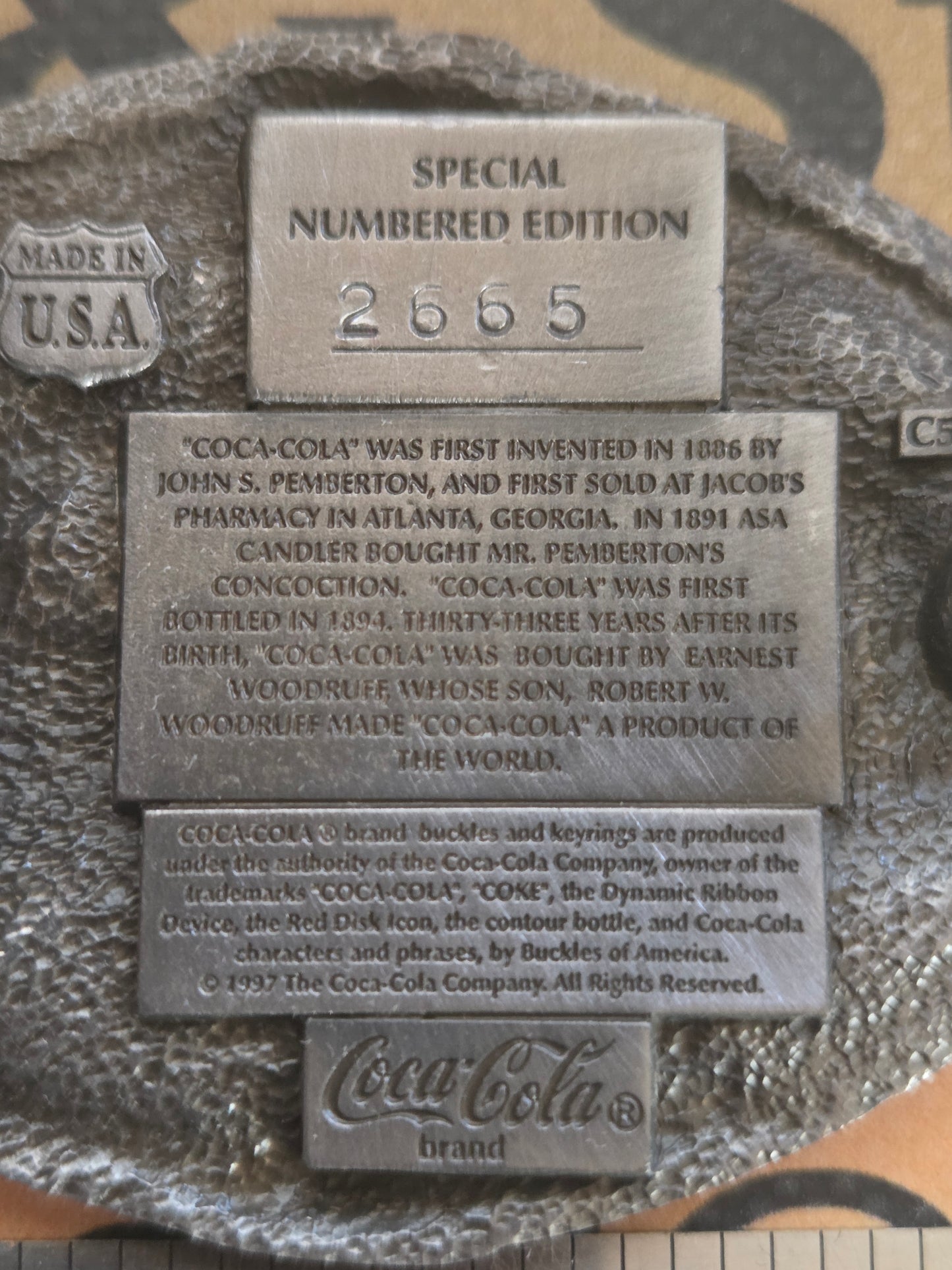 1998 Limited Edition Coca-Cola Belt Buckle with COA - Buckles of America