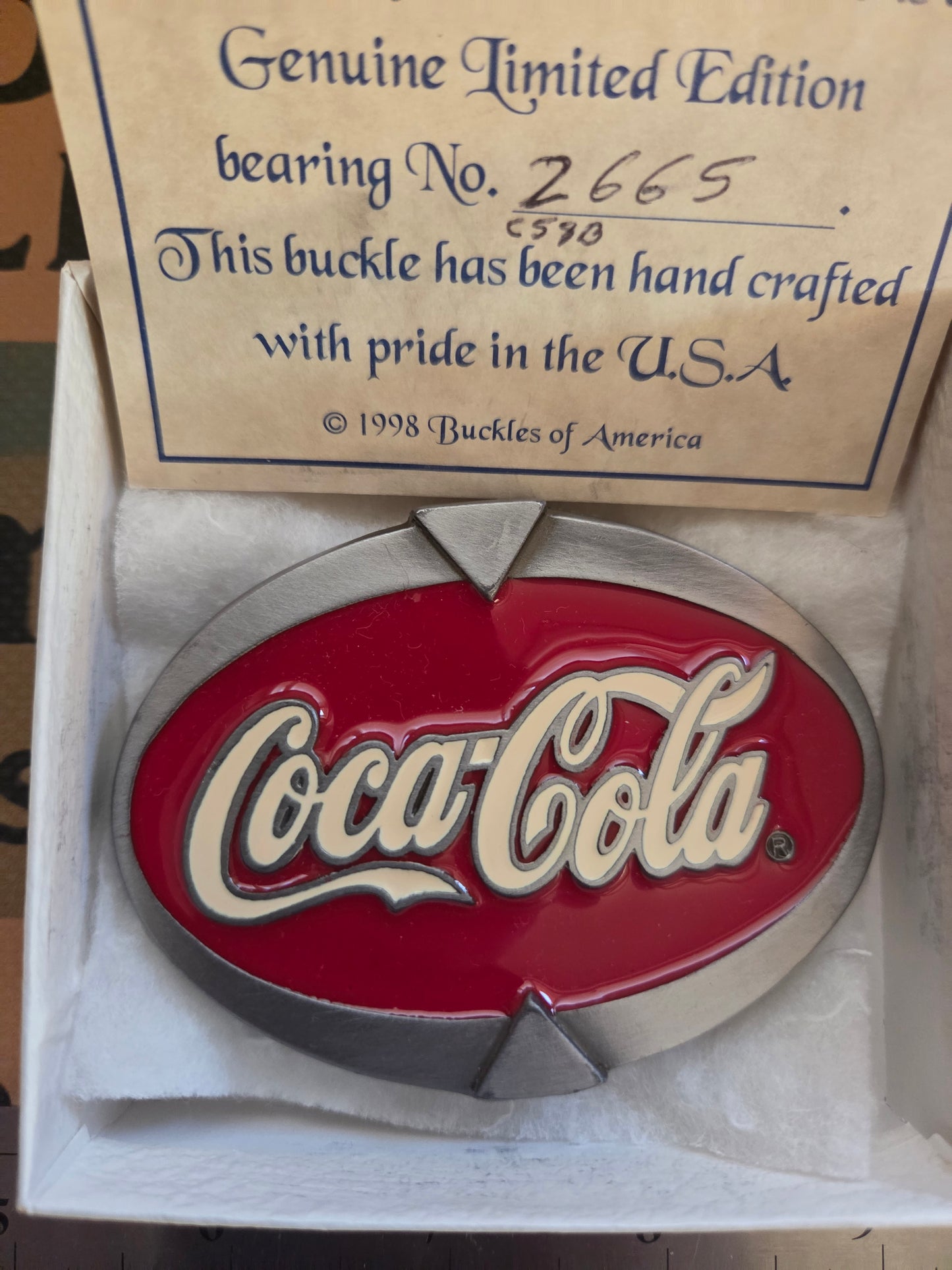 1998 Limited Edition Coca-Cola Belt Buckle with COA - Buckles of America