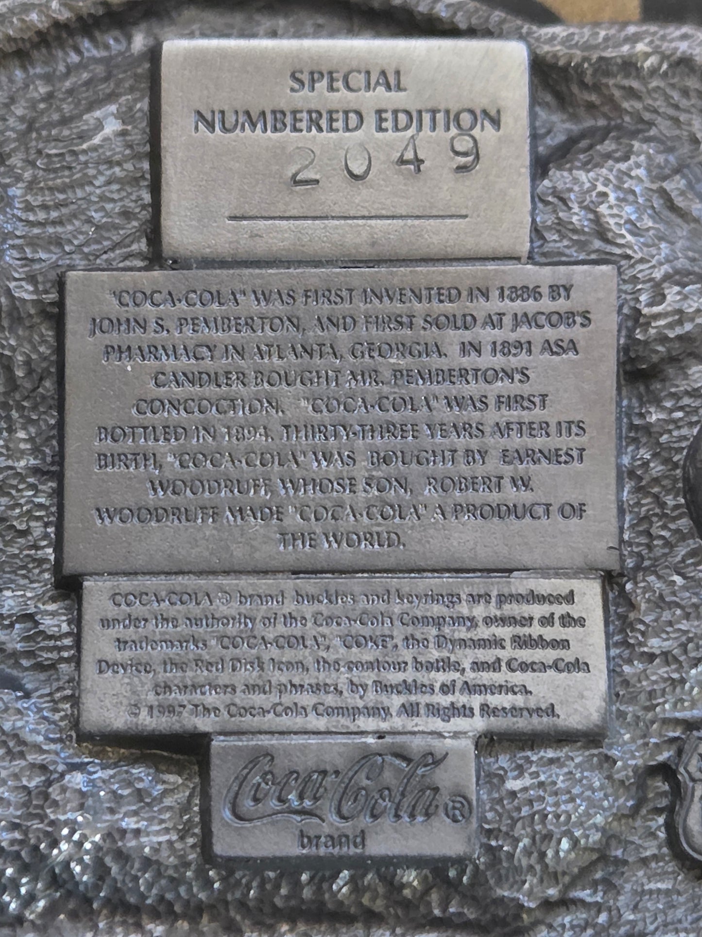 1998 Limited Edition Vintage Coca-Cola Belt Buckle with COA - Buckles of America