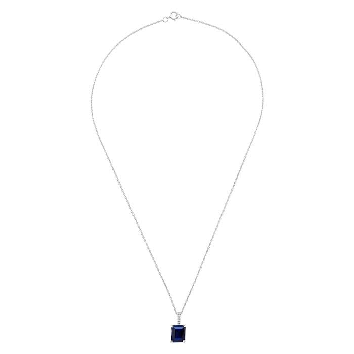 Sterling Silver Lab-Grown Sapphire- & Diamond-Set Necklace